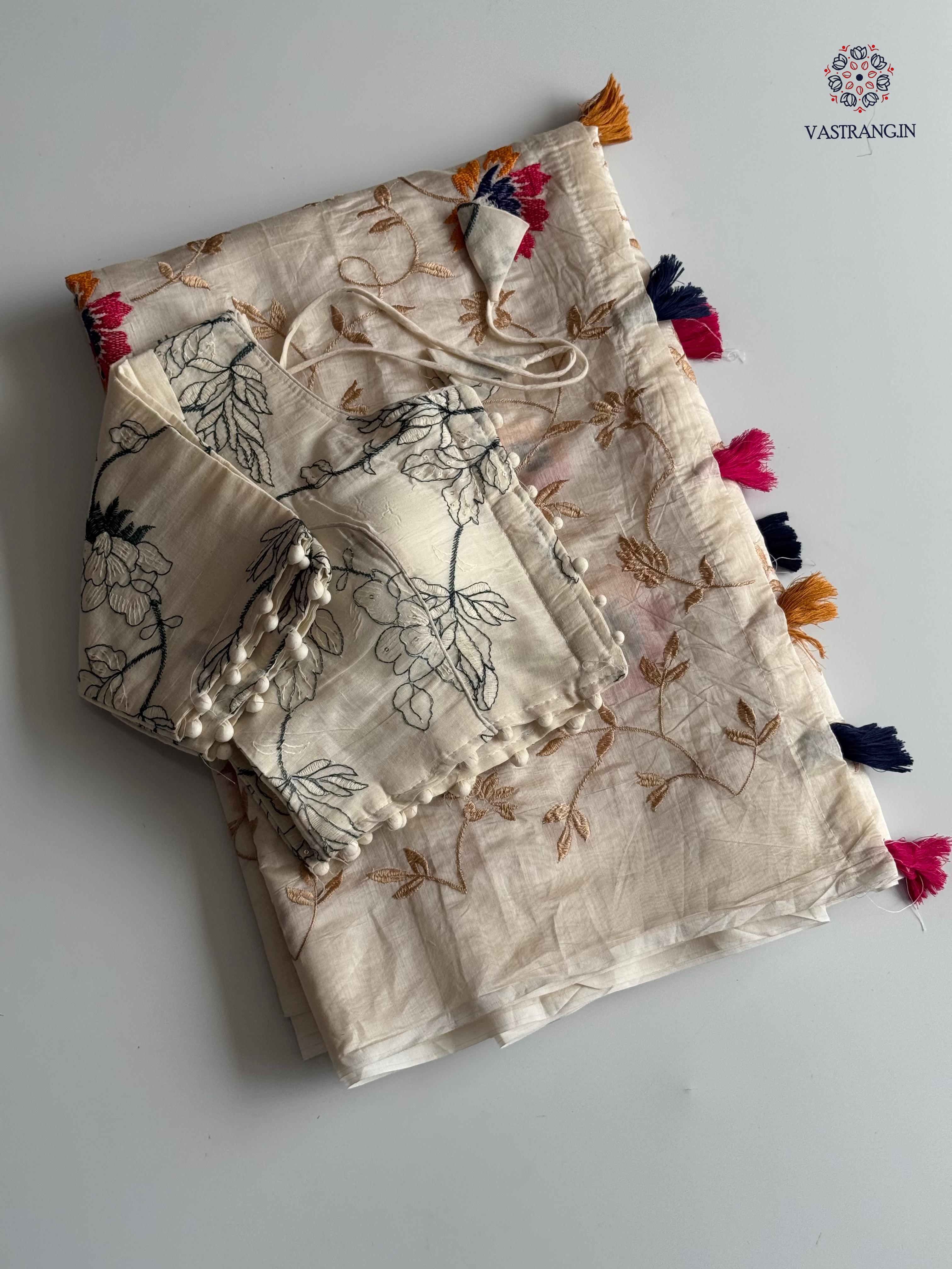 Beautiful Party Wear Chanderi Cotton Embroidery n Tussels Work Fancy Designer Festive Wear Saree With Stitched Blouse