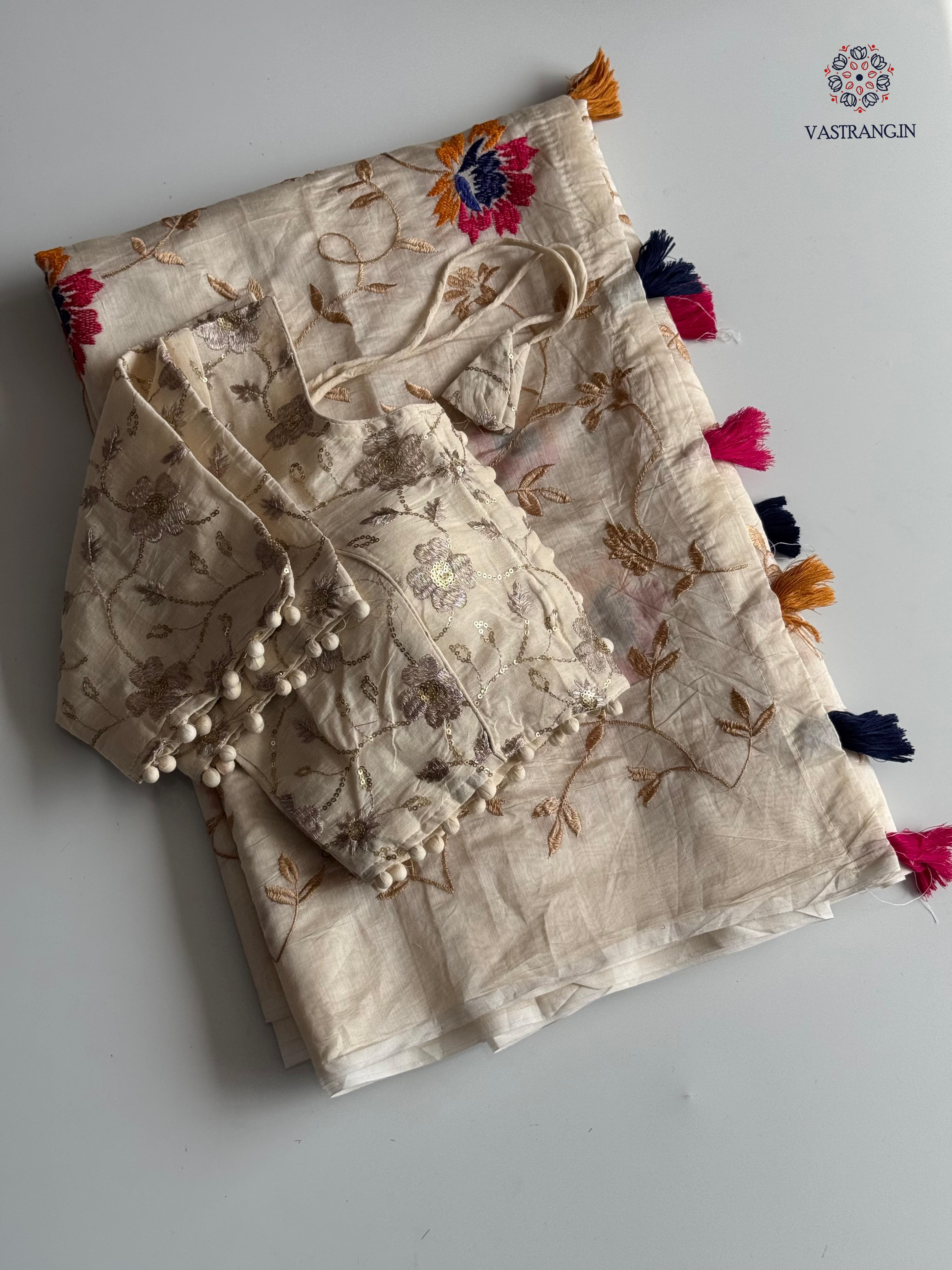 Beautiful Party Wear Chanderi Cotton Embroidery n Tussels Work Fancy Designer Festive Wear Saree With Stitched Blouse