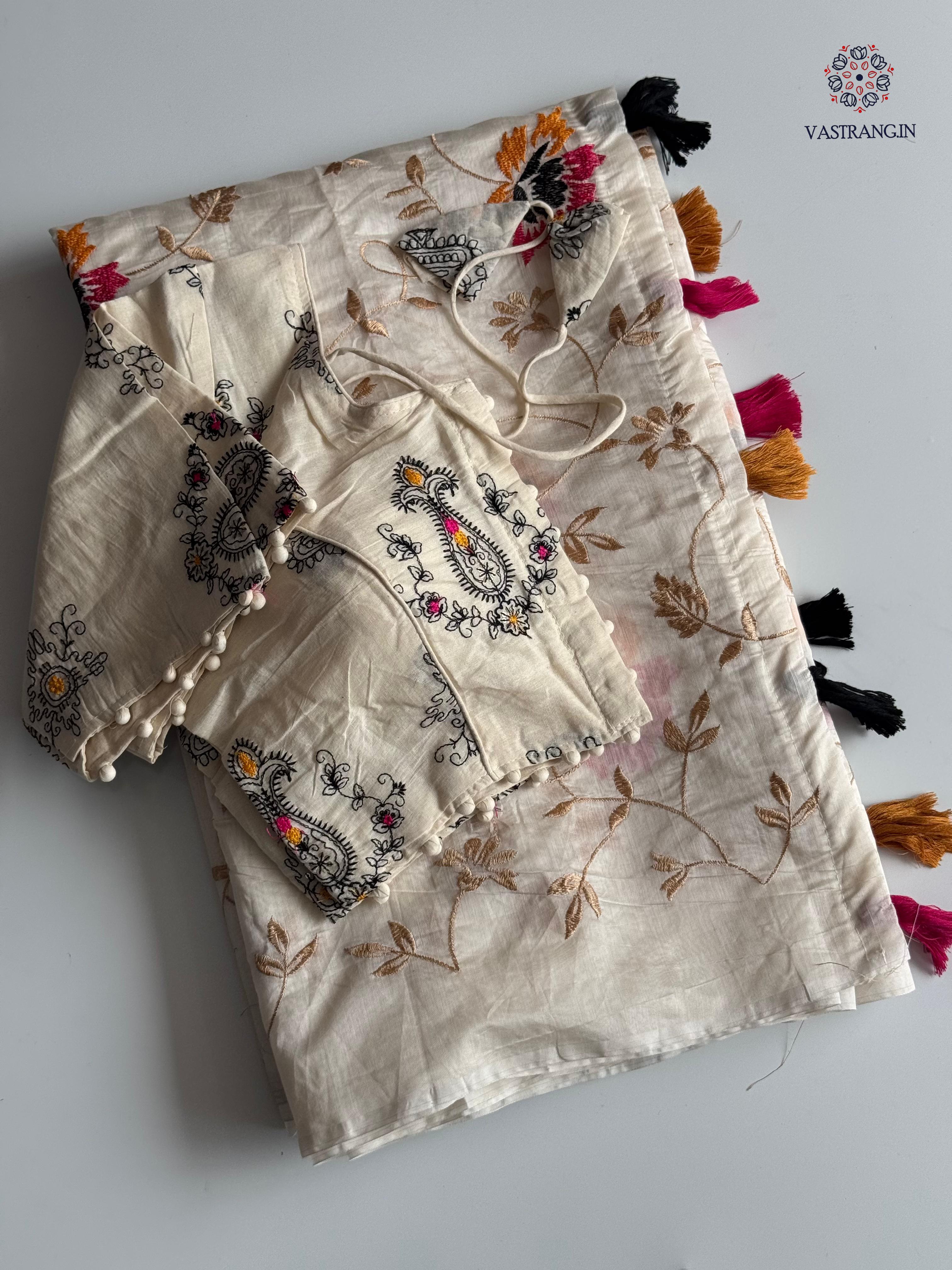 Beautiful Party Wear Chanderi Cotton Embroidery n Tussels Work Fancy Designer Festive Wear Saree With Stitched Blouse