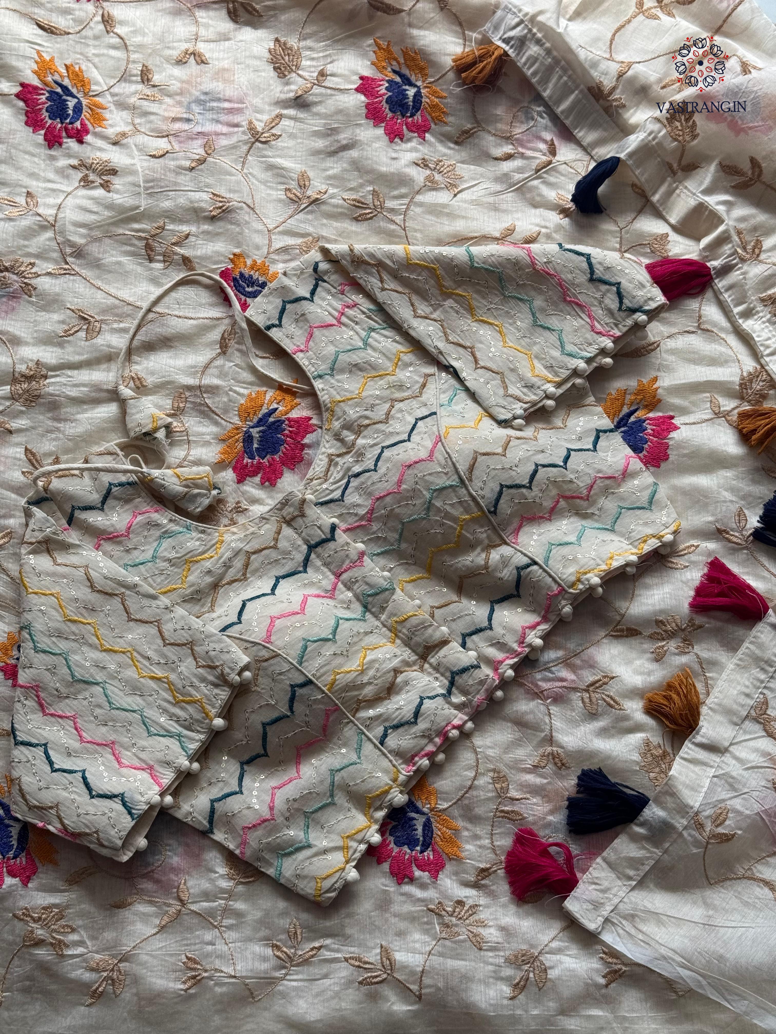 Beautiful Party Wear Chanderi Cotton Embroidery n Tussels Work Fancy Designer Festive Wear Saree With Stitched Blouse