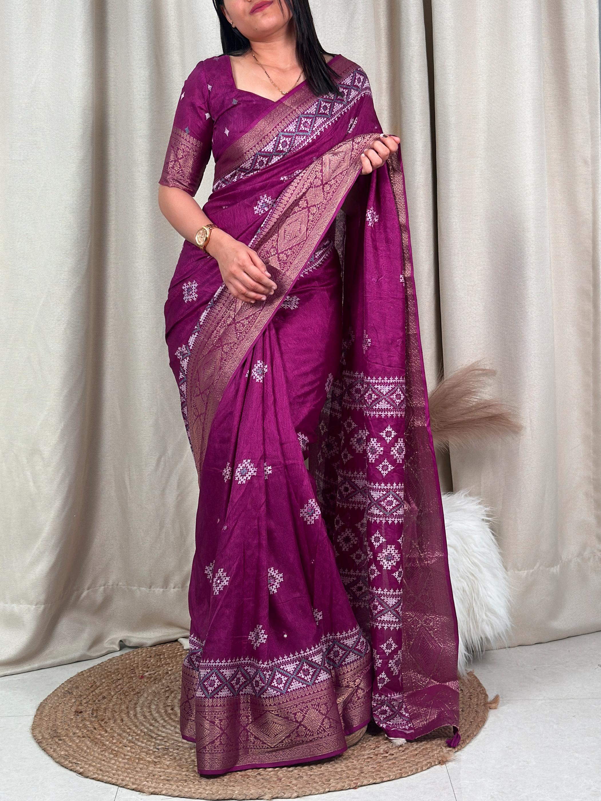 Wedding wear Muslin Cotton Jacquard With Mirror n Tussles Work Fancy Designer Saree