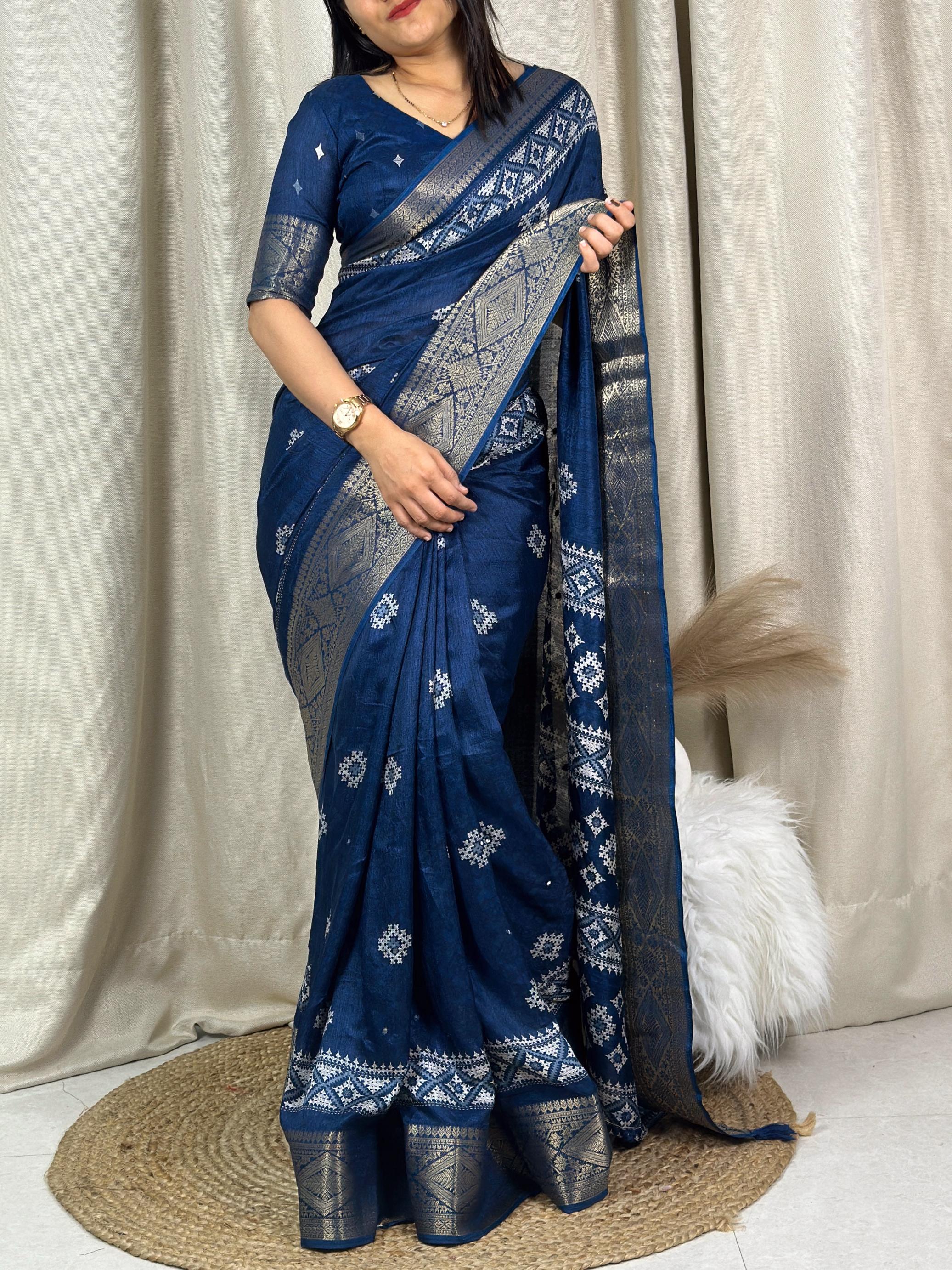 Wedding wear Muslin Cotton Jacquard With Mirror n Tussles Work Fancy Designer Saree