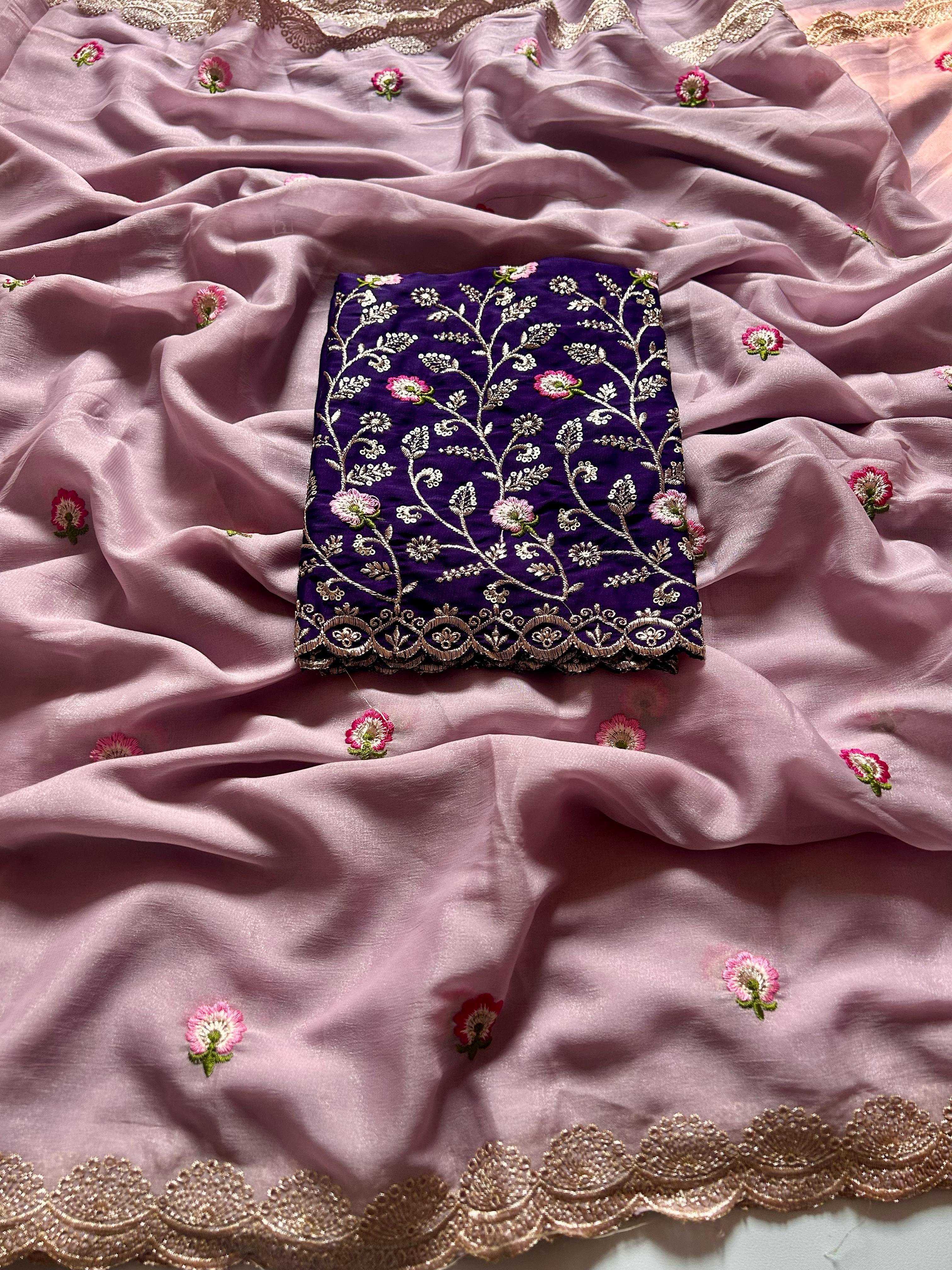 New Wedding Wear Pure Chinnon Embroidery n Stone Work Fancy Designer Saree With Blouse