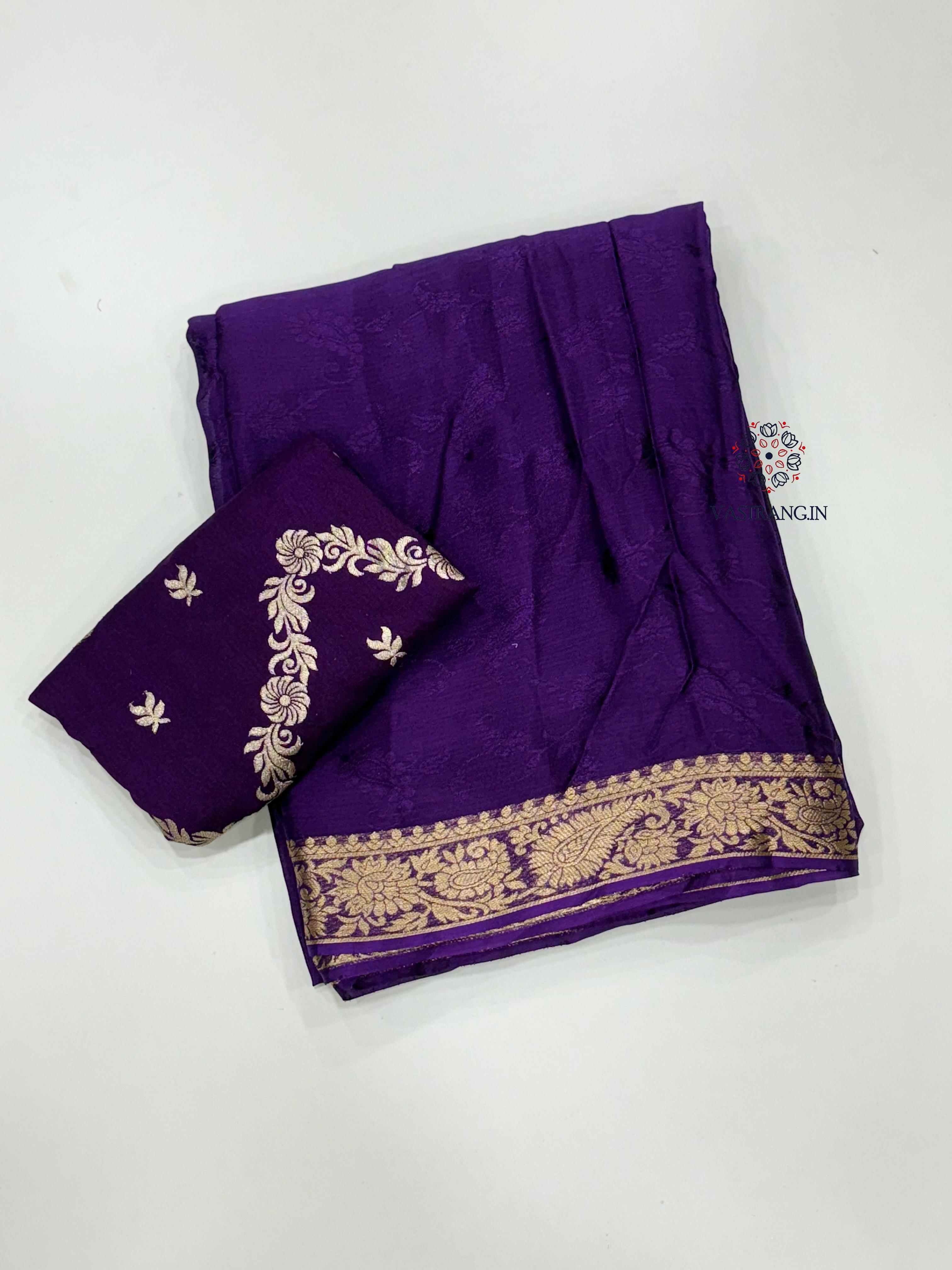 Wedding Wear Viscose Chinnon Fabric All Over Jacquard Weaving Pattern Fancy Designer Saree With Blouse