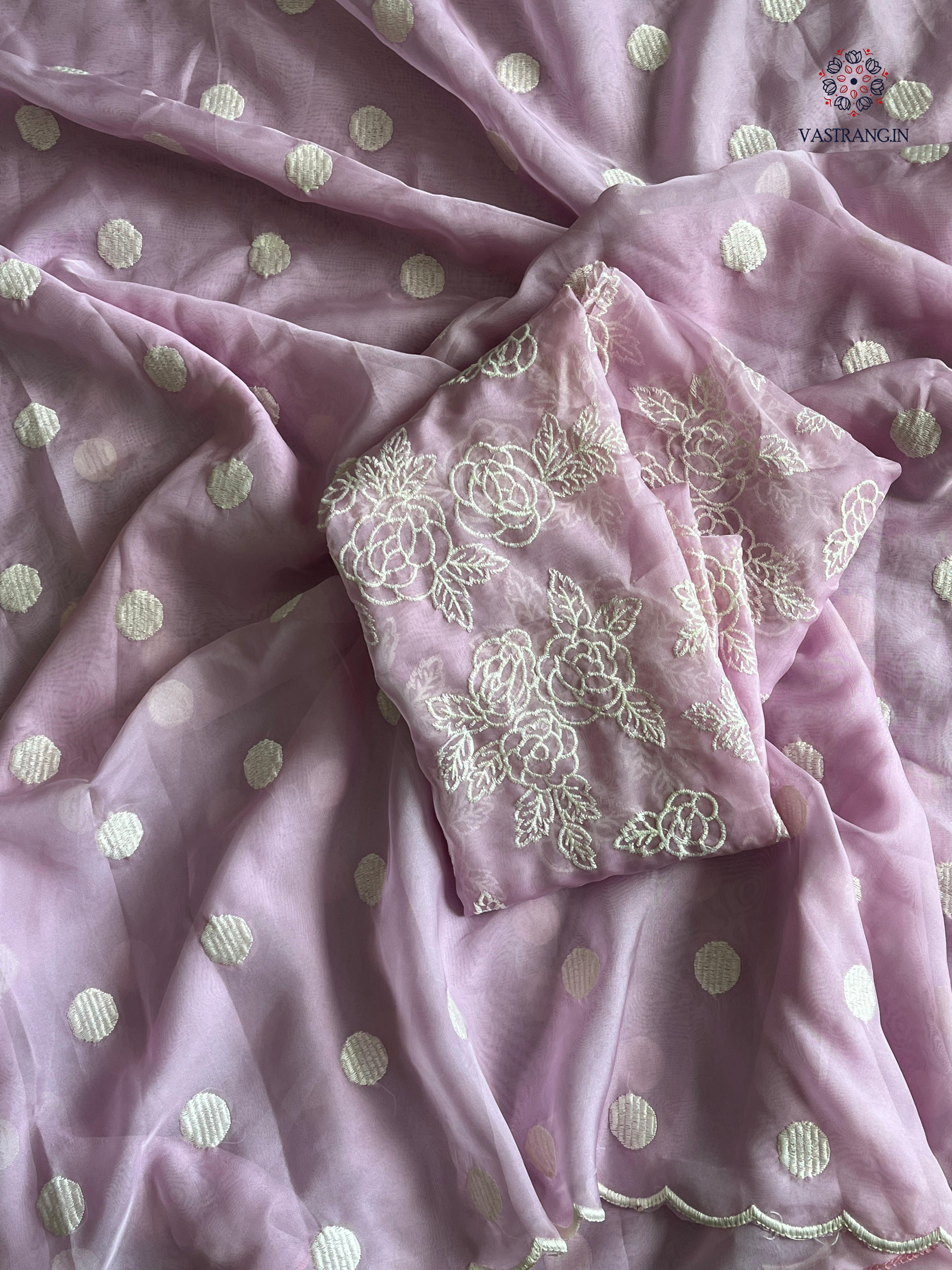 Charming Party Wear Tabi Silk Embroidery Work N Polka Butties Saree With Blouse For Wedding